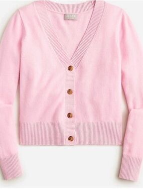 J. Crew Cropped Cashmere Soft Pink V-Neck Button Front Cardigan sz M